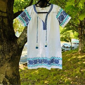 Vineyard Vines Medallion Popover Dress with Tassels at neckline Women’s SZ S